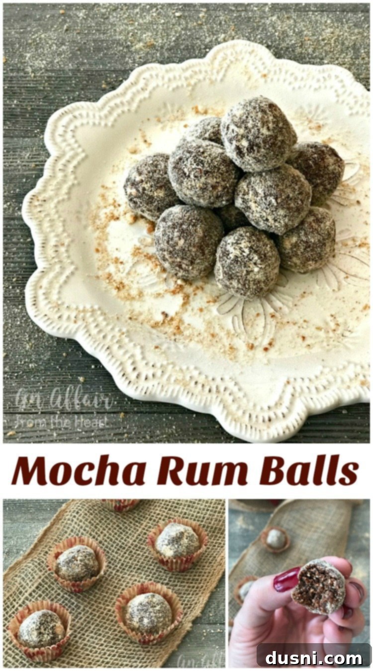 Decadent Mocha Rum Truffles 3 Close-up of Mocha Rum Balls on a white plate