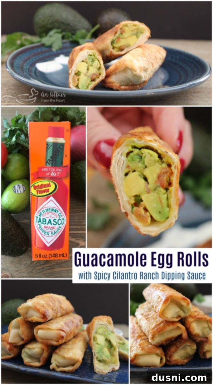 Guacamole Egg Rolls with Spicy Cilantro Ranch Dipping Sauce - An Affair from the Heart