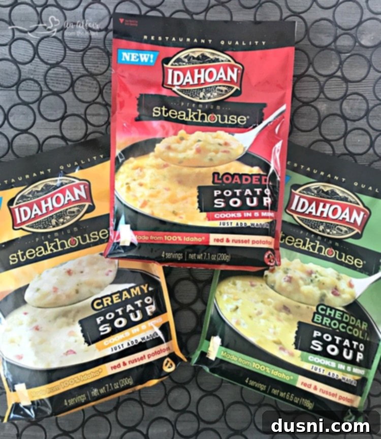 Cheesy Cornbread Drop Biscuits next to a bowl of creamy Idahoan Potato Soup