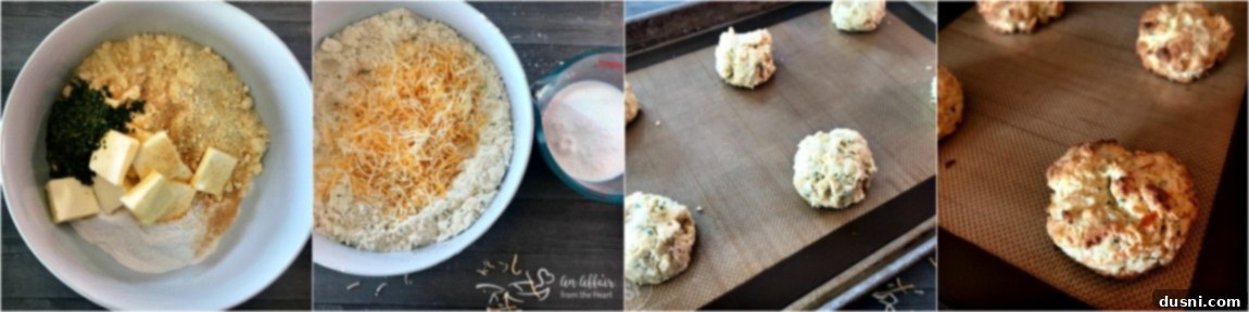 Ingredients for Cheesy Cornbread Drop Biscuits laid out for preparation