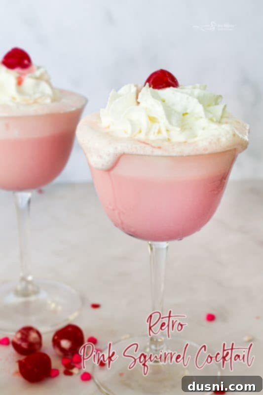 Velvet Almond Blush 16 Pink Squirrel cocktail hero image, close up.