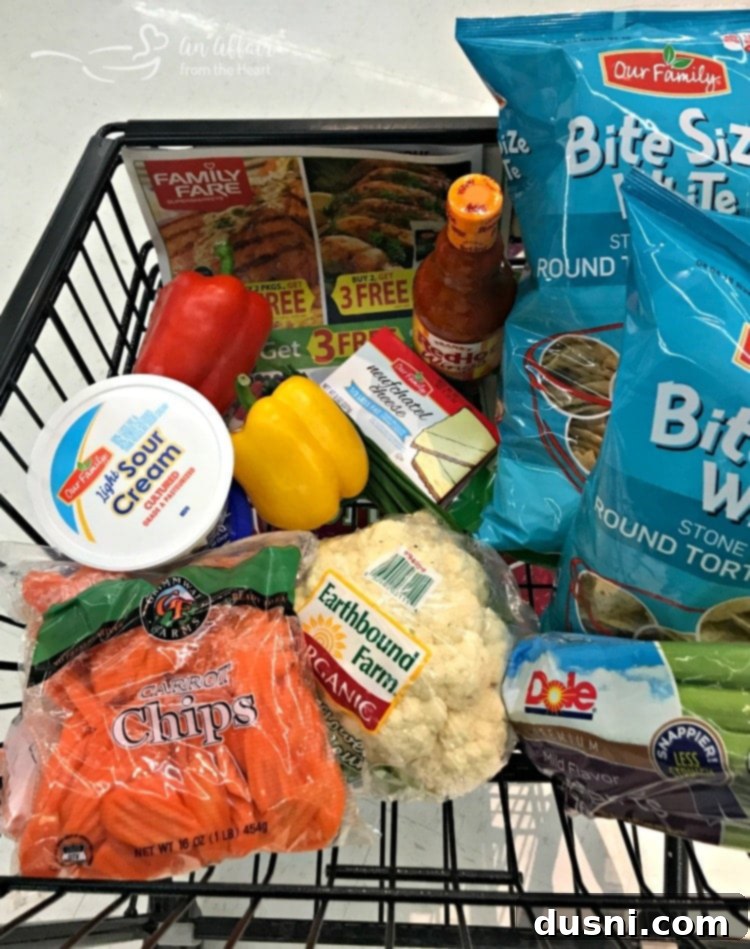 Spicy Buffalo Cauliflower Dip 7 Shopping cart at Family Fare Supermarket with ingredients for Buffalo Cauliflower Dip