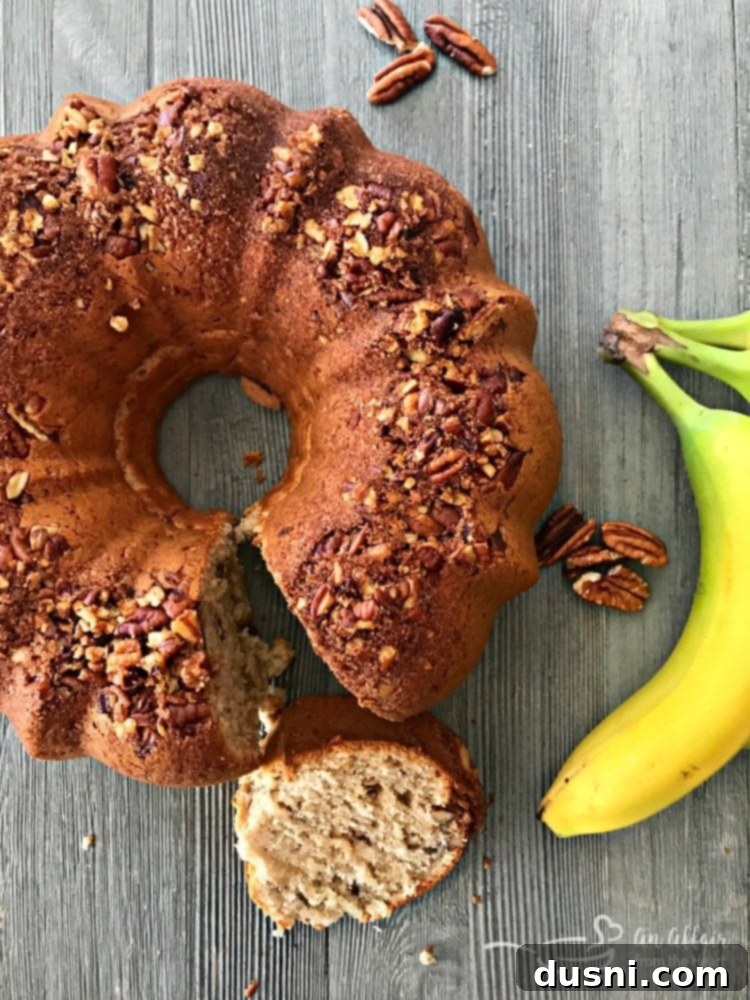 Delicious Banana Bread Coffee Cake baked in a bundt pan