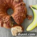 Close up of Banana Bread Coffee Cake with pecan topping