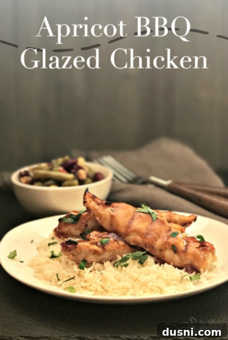 Sweet & Smoky Apricot BBQ Chicken 11 Hero shot of Apricot BBQ Glazed Chicken with rice and cilantro