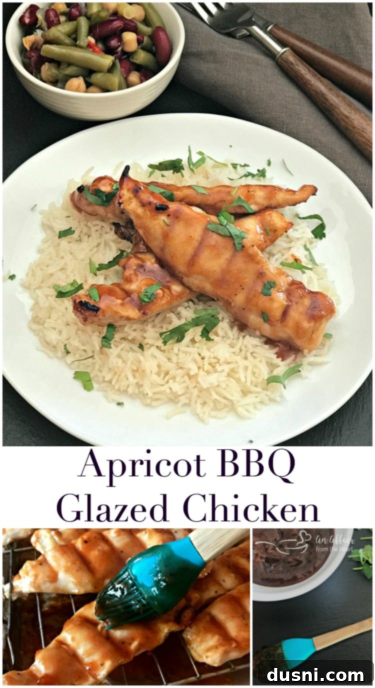 Sweet & Smoky Apricot BBQ Chicken 3 Apricot BBQ Glazed Chicken served with rice and cilantro - An Affair from the Heart blog