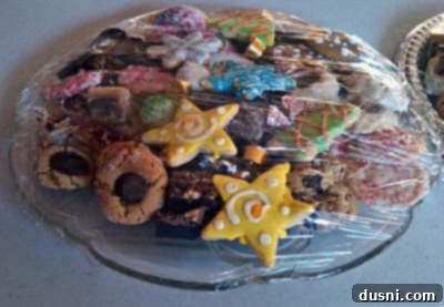 Close-up of various holiday cookies arranged for exchange