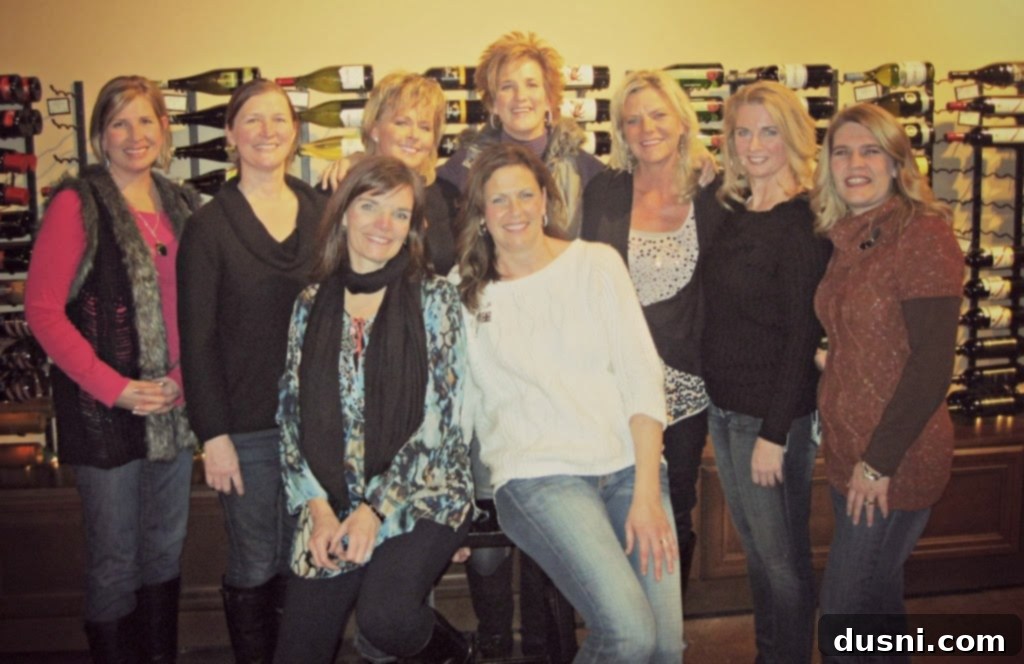 Group of girlfriends posing together at a cookie exchange party in 2012