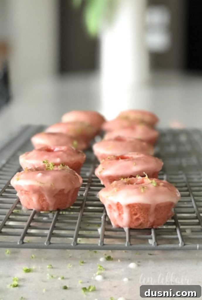 Close-up side view of baked Cherry Limeade Mini Donuts