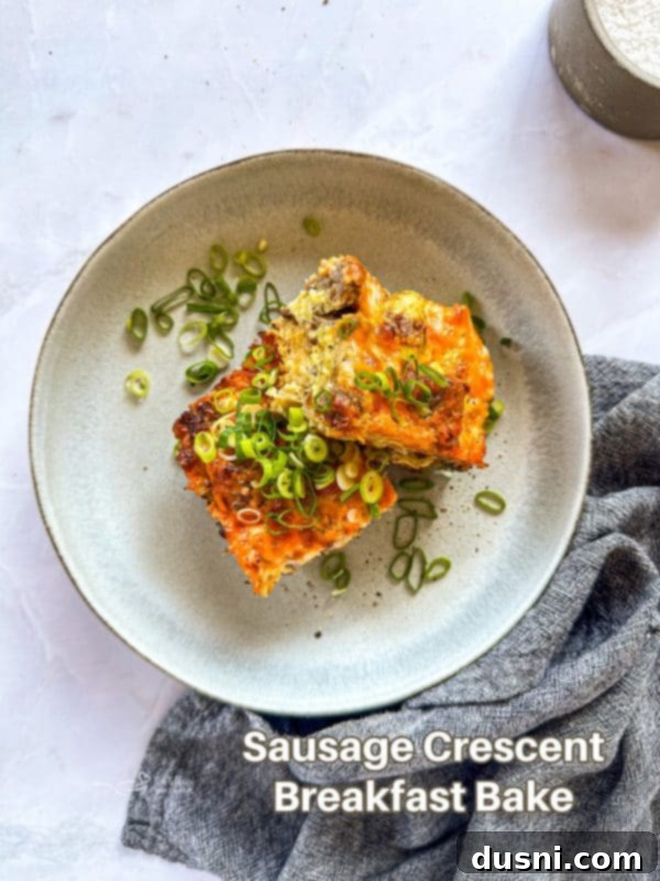 Hero shot of the Sausage Crescent Breakfast Bake, perfectly golden