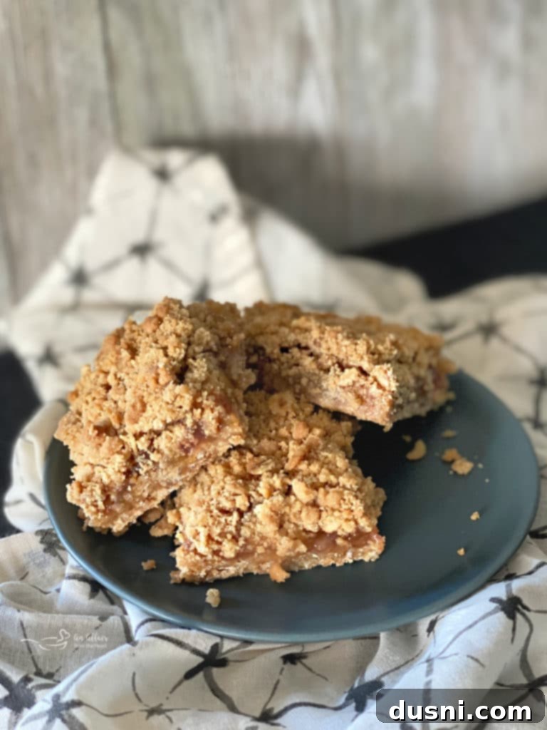 Rhubarb Crumble Bars cut in squares