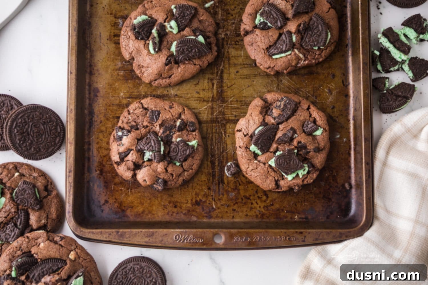 Close up of a Chocolate Mint Oreo Cookie