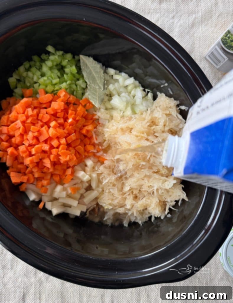 Making Chicken and Sauerkraut Soup