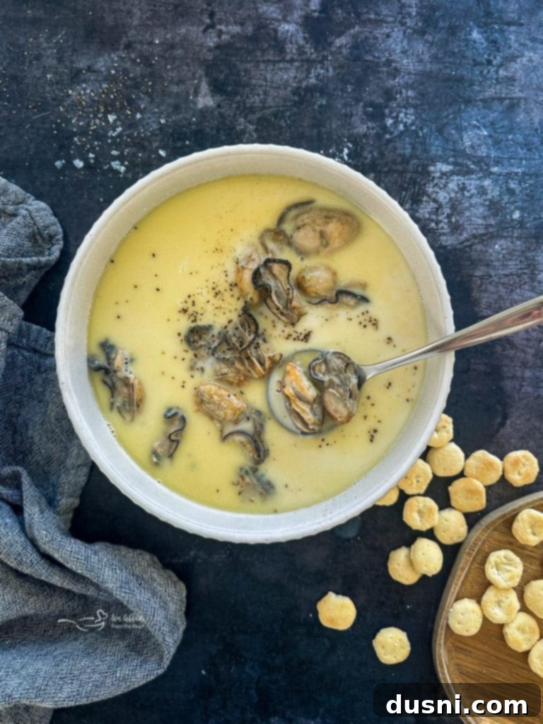 A spoonful of oyster stew.