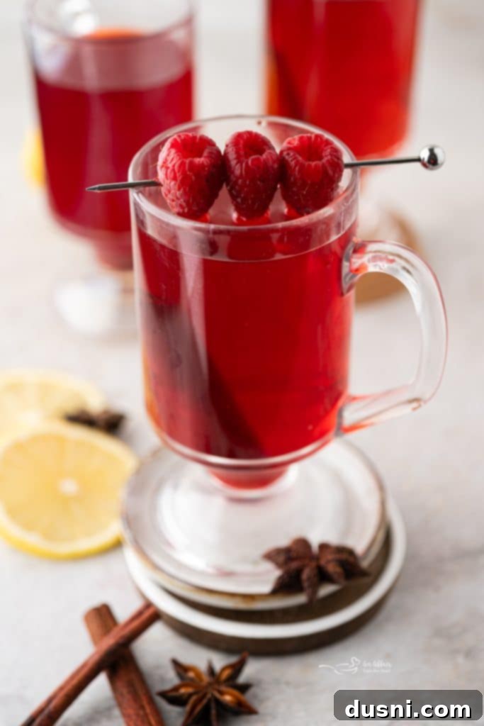 Raspberry Hot Toddy in a clear mug