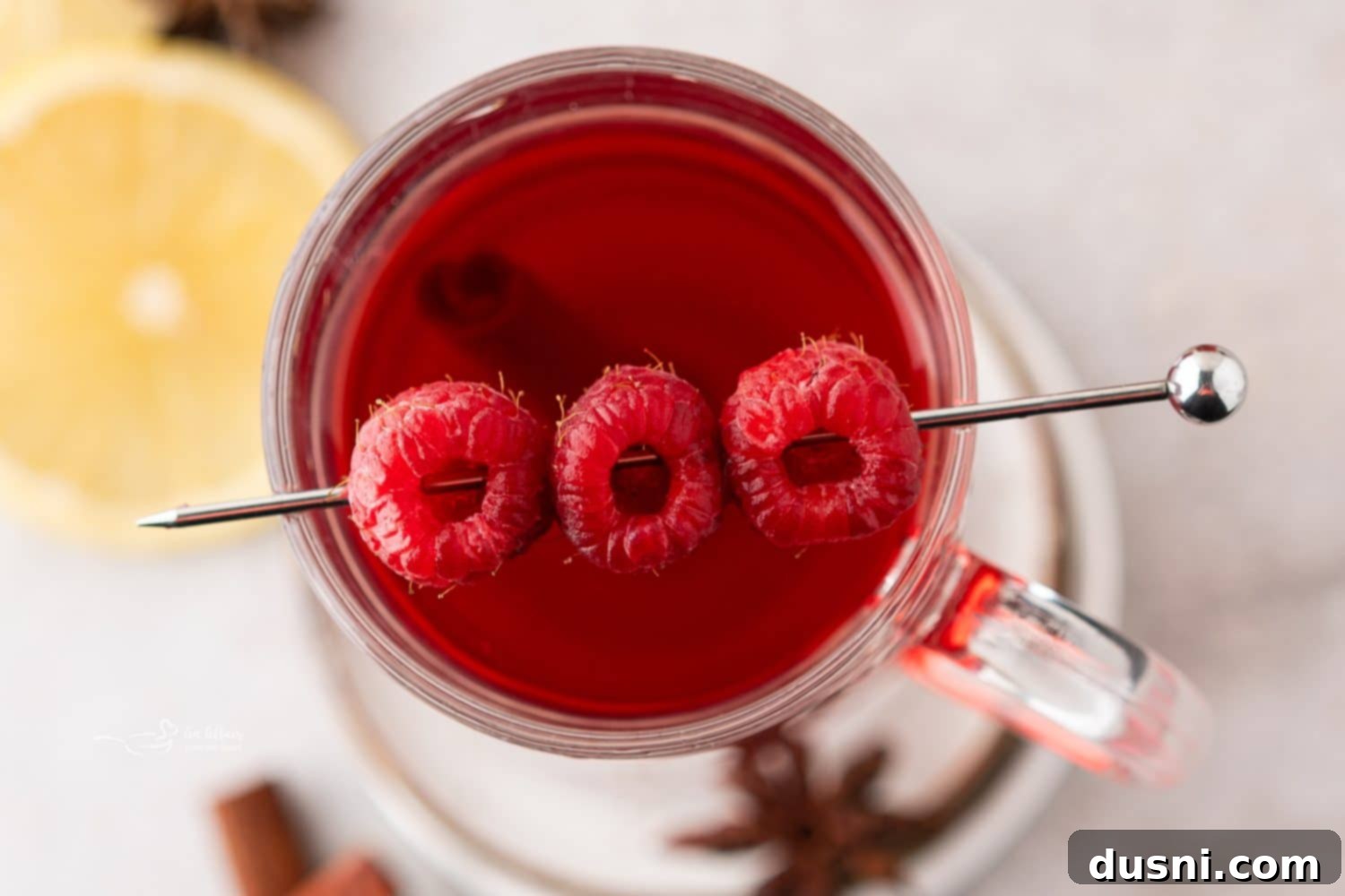 Raspberry Hot Toddy mocktail with chamomile tea