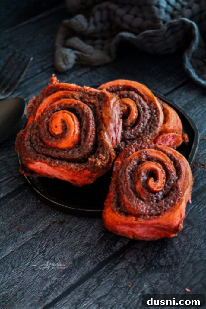Red Velvet Cinnamon Rolls stacked