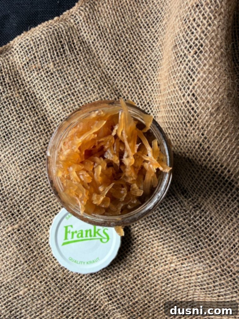 Close up shot of the jar of Frank's Sweet & Smoky BBQ Kraut.