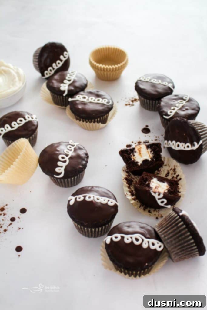 Homemade Hostess-Style Cupcakes 14 White swirl on Hostess Cupcakes