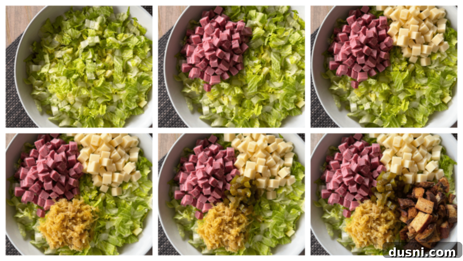 Reuben Chopped Salad 6 Ingredients for Reuben Chop Salad ready to be mixed